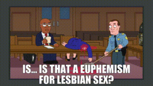 Family Guy Lesbian Porn Gif - YARN | Is... is that a euphemism for lesbian sex? | Family Guy (1999) -  S17E16 You Can't Handle the Booth | Video gifs by quotes | dece7c2f | ç´—