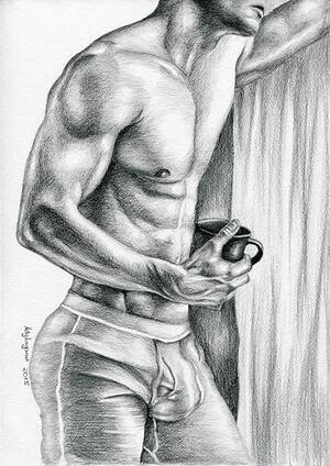 Gay Sex Porn Pencil Drawings - PRINT of Original Art Work Pencil Drawing Gay Male Nude morning Coffee -  Etsy Israel