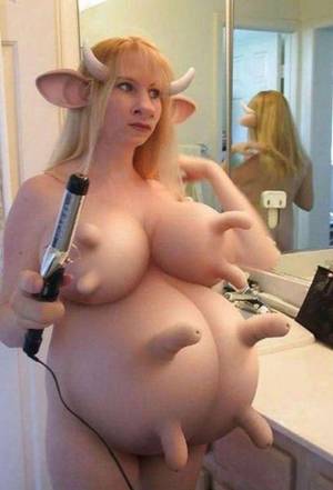 Funny Cow Porn - Woman is a Real Cow with Hot Udders and a Curling Iron