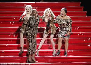 Miley Cyrus Schoolgirl Porn - Teaming up: Miley showed her singers how it's done as they sang together