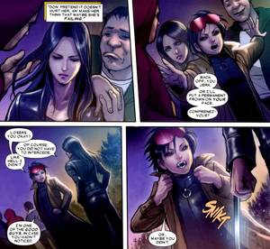 Jubilee Porn Comics - Even after the Euro-douches run away with their dicks partially shriveled,  X-23 draws her claws. At first it looks like she's going to attack Jubilee.