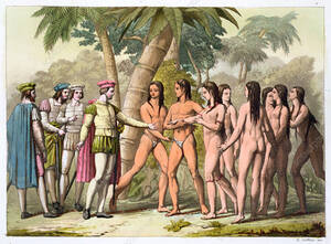 Columbus Ind Porn - Christopher Columbus receiving native American girl as a gif - Stock Image  - C042/1822 - Science Photo Library