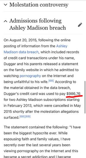 madison chandler - I did not realise that J*sh spent a THOUSAND dollars on Ashley Madison.  Meanwhile, Anna and the Ms were wearing $2 flip flops to be frugal. I hate  him. : r/DuggarsSnark