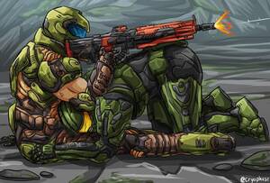 Halo Master Chief Gay Porn - Drew the Slayer with a friend, how'd I do? : r/Doom