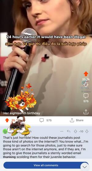 Emma Watson Millie Fucking - On a video of Emma Watson talking about getting sexually harassed,  exploited, and explicitly photographed without her consent the moment she  turned 18. : r/BlatantMisogyny