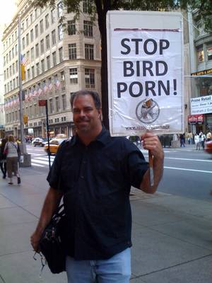 Leave Porn - Stop Bird Porn supporter in the streets of NYC