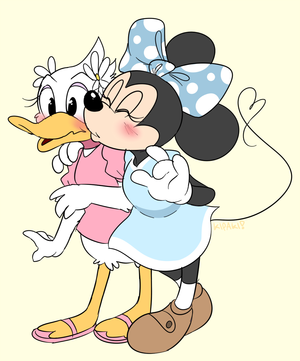 Minnie Mouse Lesbian Porn - 77713 - safe, artist:kipaki, daisy duck (disney), minnie mouse (disney),  bird, duck, mammal, mouse, rodent, waterfowl, anthro, disney, mickey and  friends, 2d, beak, black body, black fur, blushing, bow, clothes, dress,  duo,