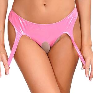 Lingerie Clips - Women's Porno Lingerie Wetlook PVC Leather Briefs with Garter Clips Sexy  Open Crotch But Thongs Underpants Underwear Rave Dance - AliExpress