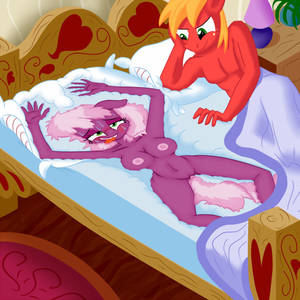 Cheerilee - 2014 after_sex anthro anthrofied areola bed big_breasts big_macintosh_(mlp)  blush breasts cheerilee duo earth_pony