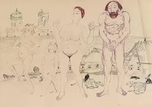 Family Nudists Porn Homemade - Nude family outside the walls of the russian village by Philip Andreevich  Maliavin Reproduction For Sale | 1st Art Gallery
