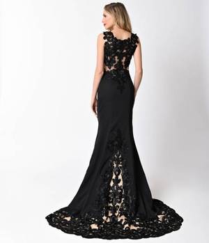 Brittaney Sprinkles Star - Black Sleeveless Embroidered Low Sheer Back Gown For Prom 2017