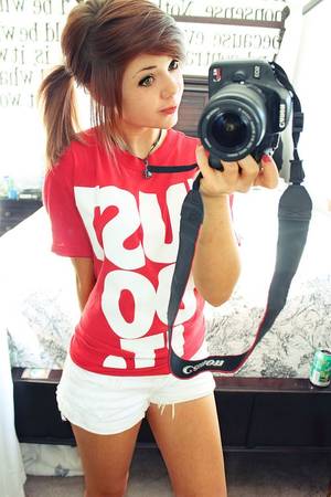 camera funny - cute ponytail and huge camera