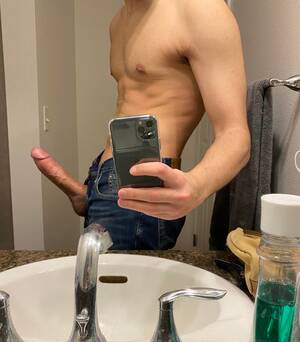big cock mirror - Selfie in the mirror and hard curved cock - Amateur Straight Guys Naked -  guystricked.com