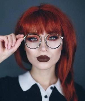 Autumn Curly Redhead Porn Videos - fall makeup look dark . lipstick . glasses .red hair with bangs . beautiful  .