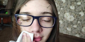 hd blowjob facial - After Blowjob I Wiped Her Face And Glasses With A Tissue HD SEX Porn Video  3:21