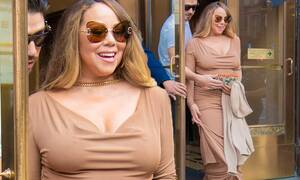 Mariah Carey Hardcore Porn - Mariah Carey steps out in a clinging nude-colored dress and platforms in  NYC | Daily Mail Online
