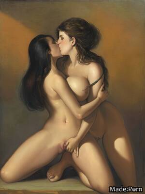 Lesbian Pussy Kiss - Porn image of nude gigantic boobs 18 kissing lesbian pussy licking kneeling  oil created by AI
