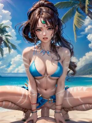 hentai bikini top off - League Of Legends Hentai Art - Blue Bikini Top, , Jewel On Forehead, Tribal  Markings - Valorant Porn Gallery