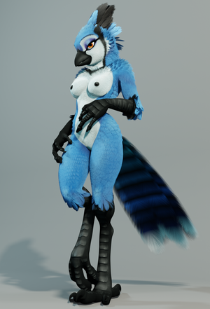 Bird 3d Porn - 53558 - suggestive, artist:ruaidri, bird, blue jay, corvid, jay, songbird,  anthro, digitigrade anthro, 3d, bird feet, black nipples, breasts, female,  nipples, nudity, solo, solo female - Furbooru