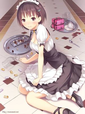 Animated Maid Porn - ... breasts brown eyes brown hair chocolate choker cleavage cup gift gift  box glass hair ornament hairclip high heels ilog looking at viewer maid maid  apron ...