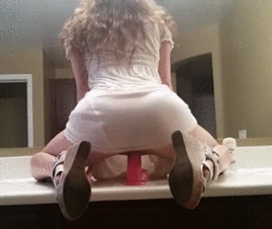 lesbian dildo dress - Riding a dildo on the kitchen counter while wearing a dress Porn Pic -  EPORNER