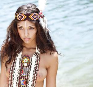 latin american natives nude - Stock Photo - Young woman in costume of American Indian