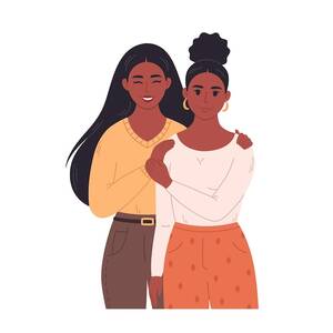 homemade lesbian cartoon - Premium Vector | Black lesbian couple hugging and smiling. sweetheart  couple together. lgbt family, lgbt pride.