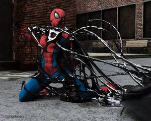 Alien Spider Costume - Rule 34 - 1boy 3d 3d (artwork) alien bara bodysuit bondage bulge creature  gay goo grabbing horny human male male focus male only marvel marvel comics  mask masked masked male monster msangelfood