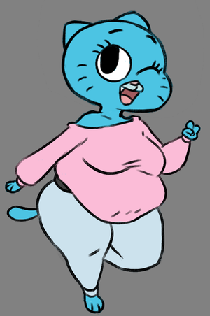 gumball cartoon porn - 129907 - safe, artist:woahdangman, nicole watterson (tawog), cat, feline,  mammal, anthro, cartoon network, the amazing world of gumball, fat, female,  one eye closed, simple background, standing on one foot, thick thighs,  thighs,