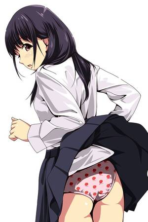 hentai upskirt lifts - original matsunaga kouyou high resolution ass black hair blush brown eyes  looking back panchira pantsu print panties school uniform skirt skirt lift  solo ...