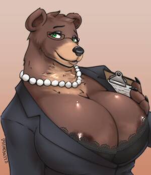 Female Anthro Bear Porn - 124929 - suggestive, artist:aeonspassed, bear, mammal, anthro, areola,  areola slip, bra, breasts, business suit, clothes, female, huge breasts,  pearl necklace, solo, solo female, underwear - Furbooru