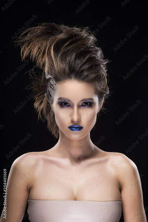 asian with big lips nude - Portrait of a beautiful big breast asian naked shoulders, vanguard  conceptual hairstyle and aggressive blue lips makeup girl Stock Photo |  Adobe Stock