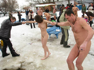 group nudist pool - Big group of russian nudists swimming naked at winter | Russian Sexy Girls