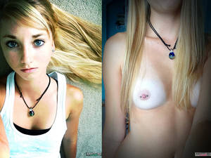 Blonde Teen Undress - Blonde teen in dressed undressed pic showing sexy titties