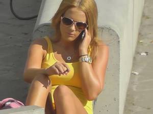 blonde sitting upskirt - Incredible Upskirt and Pussy Bulge of a Girl Sitting on the Road Curb -  Free Porn Videos - YouPorn