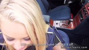 blonde car slut gives blowjob - Blonde stewardess with nice legs gives blowjob in car, uploaded by Denati