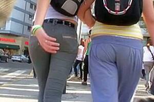 city voyeur - A duo of teen asses followed around the city by a voyeur cam