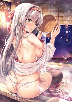 anime hentai wet clothes - jun&yuri yuriko (jun&yuri) kantai collection shoukaku (kancolle) ass  bathing cum japanese clothes no bra pantsu string panties thighhighs thong  underboob ...