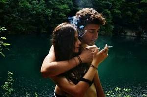 cigarette couple - amour, bf, biyfriend, boyfriend, cigarettes, couple, cuddling, gf,