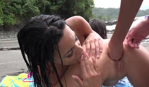 lesbians fisting on beach - Three sexy babes having wild lesbian anal fisting action on the beach