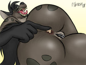 black ass anal insertion - anal anal_insertion anal_vore anthro anus ass black_fur disney female  fingering furry hyena looking_back ribnose shenzi tagme