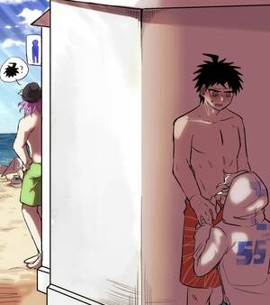 Dangan Ronpa Yaoi Porn - Rule 34 - 3boys beach blush clothing danganronpa danganronpa s: ultimate  summer camp gay hiding hinata hajime hoodie jacket kazuichi souda male  male/male male only nagito komaeda outdoors outside public smallix smooth