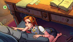 Harry Potter Ginny Porn Bj - Innocent witch Ginny Weasley sucking Harry Potter off under the desk