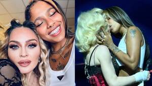 Madonna Teasing - Madonna kisses Tokischa on stage during NYC show