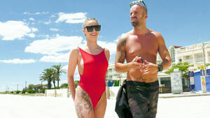 Euro Porn Beach - Euro minx flashes XXX tits while walking with guy along the beach | AREA51. PORN