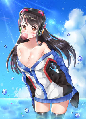 Anime Girl Headphones Only Porn - cleavage d.va headphones no_bra overwatch thighhighs