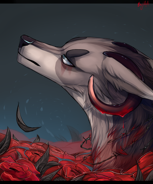 Furry Porn Feral 2016 - 243813 - safe, artist:dethscript, oc, oc only, canine, mammal, feral, 2016,  ambiguous gender, black nose, brown body, brown fur, cream body, cream fur,  flower, fur, headshot, looking at something, plant, ram horns,