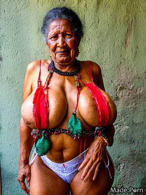 brazilian granny tits - Porn image of 80 traditional skinny saggy tits brazilian photo huge boobs  created by AI
