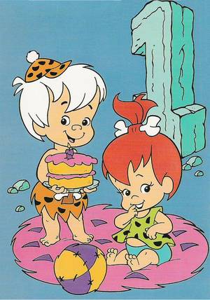 Bam Bam Pregnates Betty And Wilma Flintstone Porn - Pebbles and Bam Bam 1 year old Birthday card cover