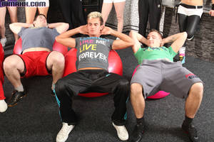 cfnm gym group - Nasty bisexual teens have awesome group sex in a gym